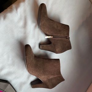 Brown suede ankle booties by BCBG